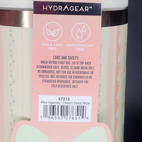Hydragear Coquette Cream Floral Stripe Bow Straw Topper Agenda 40 oz Tumbler NEW - Picture 4 of 5